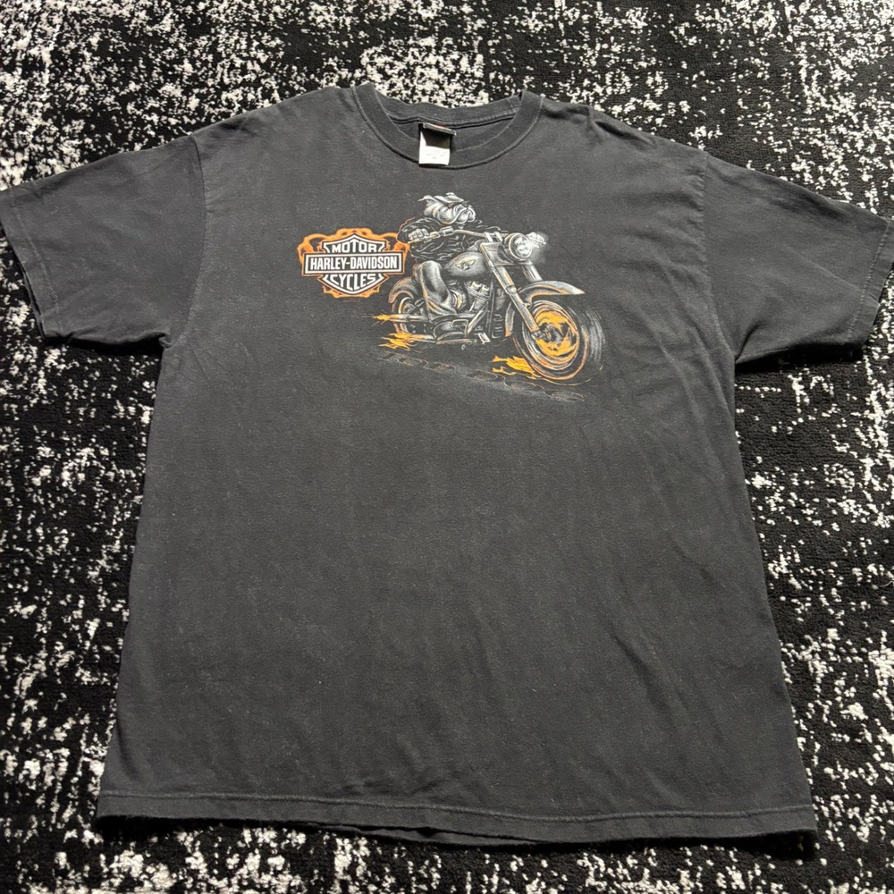 Harley Davidson McHenry IL Biker Graphic T-Shirt Mens XL Black Vintage Y2K USA - Picture 1 of 6